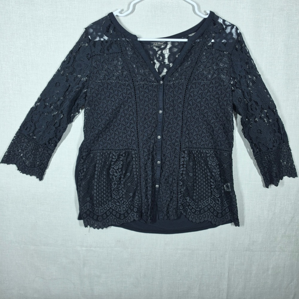 Lucky Brand Blouse Women Medium Lace V Neck Bohemian Evening Wear 
Top